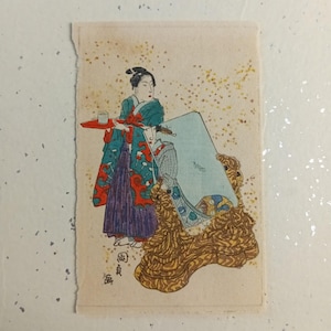 Utagawa Kunisada, Antique (Vintage) Japanese Bijin-ga c. 1930, Ukiyo-e, Original Miniature, Woodblock print, Woodcut, Toyokuni III