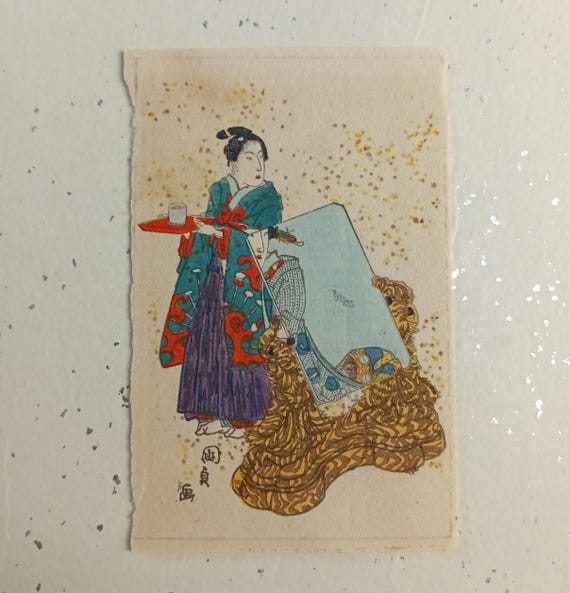 Utagawa Kunisada, Antique (Vintage) Japanese Bijin-ga c. 1930, Ukiyo-e, Original Miniature, Woodblock print, Woodcut, Toyokuni III