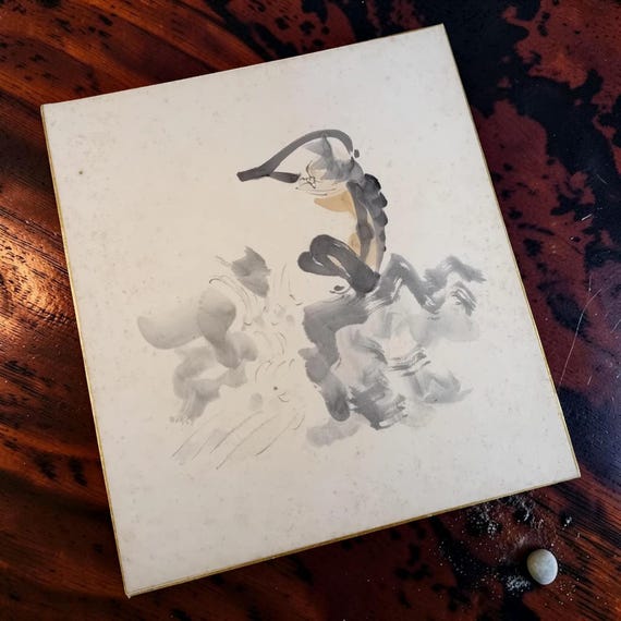 Ozumi – “Water Yokai Kappa” – Japanese Sumi-e Painting on Shikishi, 1960s