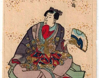 Utagawa Kunisada, Antique Japanese woodblock print on the shikishi, Ukiyo-e, Bijin-ga, Utagawa Toyokuni III, #714, Antique japan art