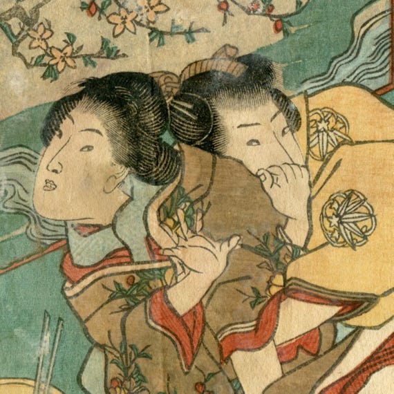 Antique Japanese woodblock print, Edo, Authentic, Shunga, Woodcut