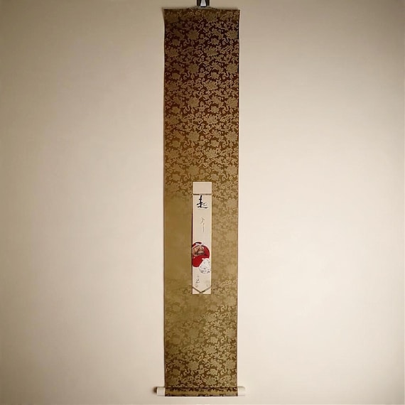 Daruma and Hime Daruma – Japanese Tanzaku Painting with Hanging Scroll, Signed Shiko, Showa Period