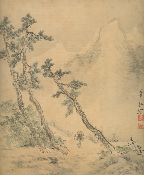 Antique Japanese Sumi-e, Ukiyo-e, Original Painting, Edo - Meiji, Ink Drawing on silk, shikishi, Asian Art, #833 Wall Hanging