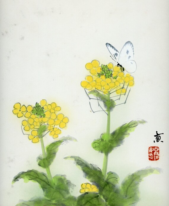 Vintage Japanese Sumi-e, Original Painting 1950s-1960s-1970s (Shōwa period), Ink Drawing on Shikishi, Asian Art, Minimalism Wall Hanging