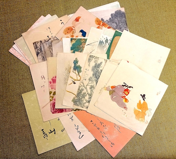 Vintage Japanese Shikishi Collection, Prints (27), Posters, Sumi-e, Bijin-ga, Ukiyo-e, Minimalism Art, Wall Hanging