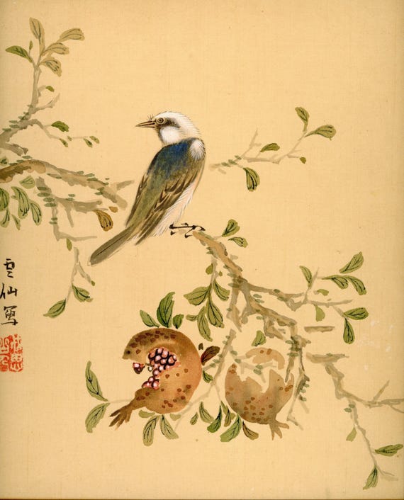 Vintage Japanese Sumi-e, Ukiyo-e, Original Shikishi Ink on Silk Painting, Early 20th Century (Likely Showa), Minimalism, Wall Hanging