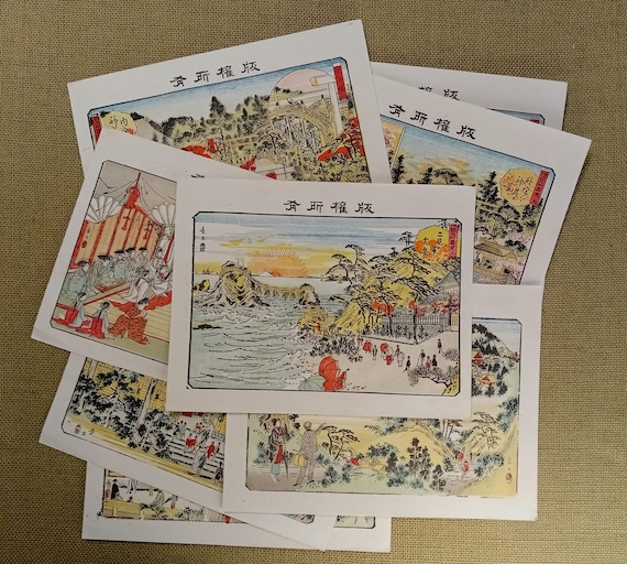 Antique Japanese woodblock print set of 8, Meiji period, 1897