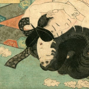 Antique Japanese woodblock print, Utagawa Kunisada, Genuine, Edo, Shunga, Woodcut, Full size
