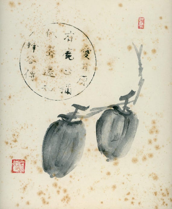 Antique (Vintage) Japanese Sumi-e, Original Painting 1920s-1950s Shōwa period, Ink Drawing on Shikishi,  Minimalism #832 Wall Hanging