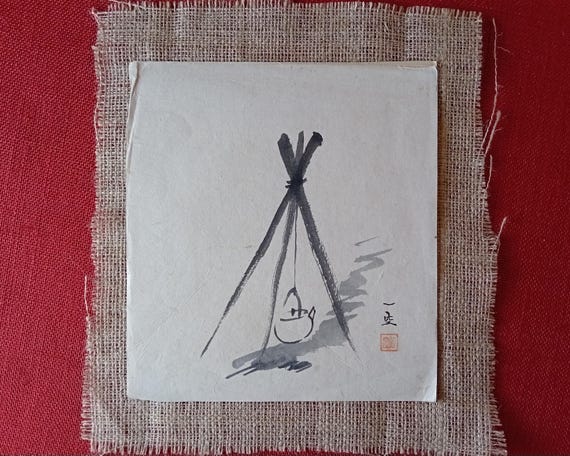Vintage Japanese Sumi-e, Artist "Someone", Original Painting on Washi, 1950s-1960s-1970s (Shōwa period), Ink Drawing, Minimalism, Asian Art