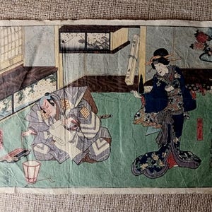 Utagawa Kunisada, Antique Japanese woodblock print, Genuine, 1851 Edo, Ukiyo-e, Woodcut, Full size