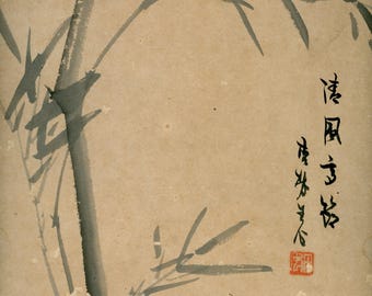 Vintage Japanese Sumi‑e Bamboo Painting – “Seifu Kokaku” 清風古格 – Zen Minimalist Ink Artwork (c.1930‑50)