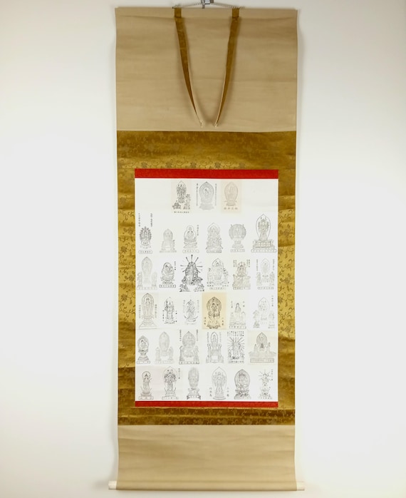 Vintage Shōwa Japanese temple kakemono (kakejiku) - Buddhist pilgrimage sheet #T049