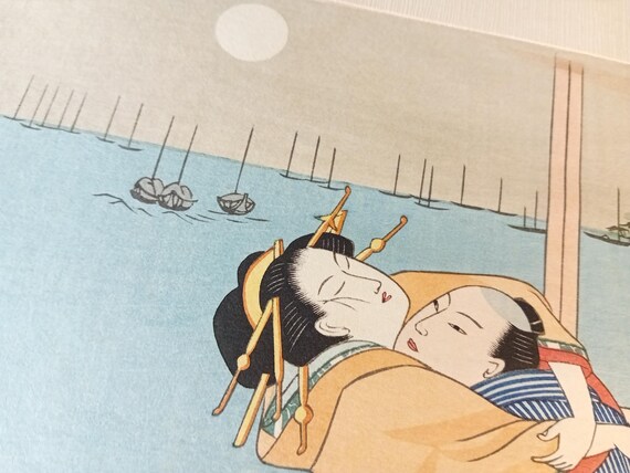Vintage Japanese woodblock print, Authentic, Shunga, Woodcut