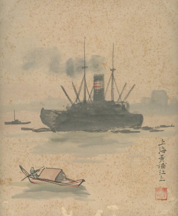 Antique Japanese Sumi-e, Ukiyo-e, Original Painting, Meiji, Ink Drawing on shikishi, Asian Art, Minimalism #833, Wall Hanging