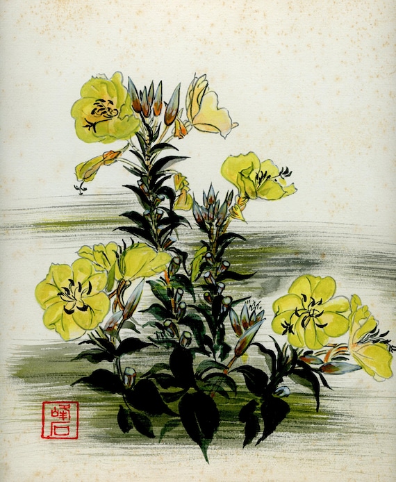Vintage Japanese Sumi-e, Original Painting 1950s-1960s-1970s (Shōwa period), Ink Drawing on Shikishi, Asian Art, Minimalism Wall Hanging