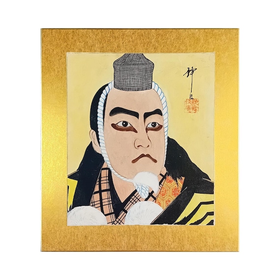 Kabuki Actor Portrait – Vintage Shōwa Japanese Ink and Color Shikishi