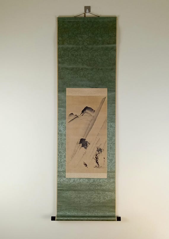 Vintage Showa Japanese sumi ink scroll kakemono (kakejiku) - landscape #959