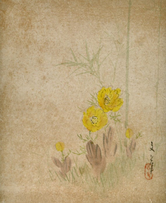 Antique (Vintage) Japanese Sumi-e, Original Painting 1920s-1950s Shōwa period, Ink Drawing on Shikishi,  Minimalism #832 Wall Hanging