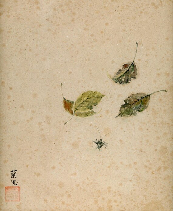 Antique (Vintage) Japanese Sumi-e, Original Painting 1920s-1950s Shōwa period, Ink Drawing on Shikishi,  Minimalism #832 Wall Hanging