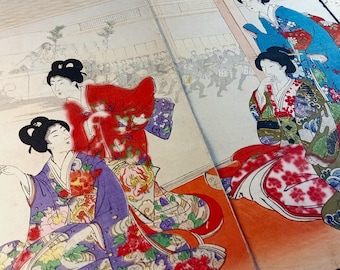 Yoshu Chikanobu - antieke Meiji-houtsnede, twee vellen uit Chiyoda no Ooku, 1895