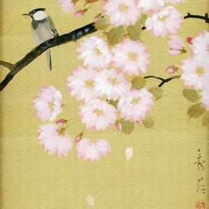 Pintura japonesa vintage Sumi-e, Ukiyo-e, tinta shikishi original sobre seda, mediados del siglo XX (showa), minimalismo, para colgar en la pared.