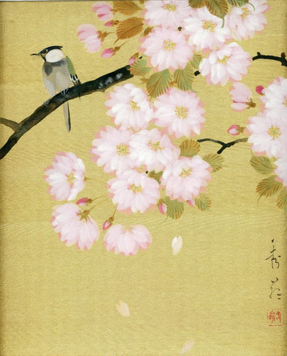 Vintage Japanese Sumi-e, Ukiyo-e, Original Shikishi Ink on Silk Painting, Mid 20th Century (Showa), Minimalism, Wall Hanging