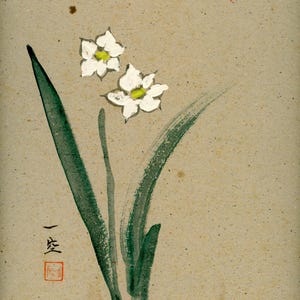 Hand-painted Japanese Shikishi – “White Narcissus” (from the Ikkū Collection)