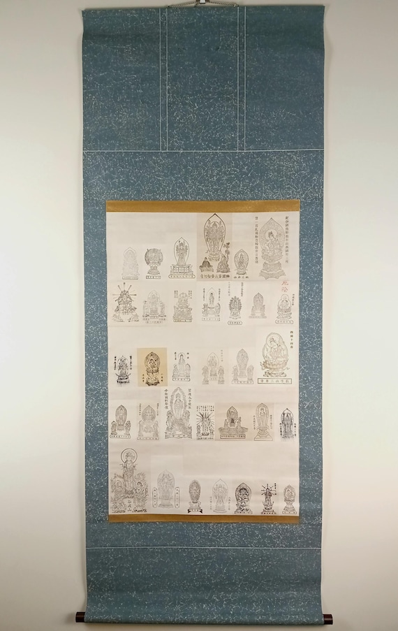 Vintage Shōwa Japanese Buddhist temple kakemono (kakejiku) - Saigoku 33 Kannon, large format #T056