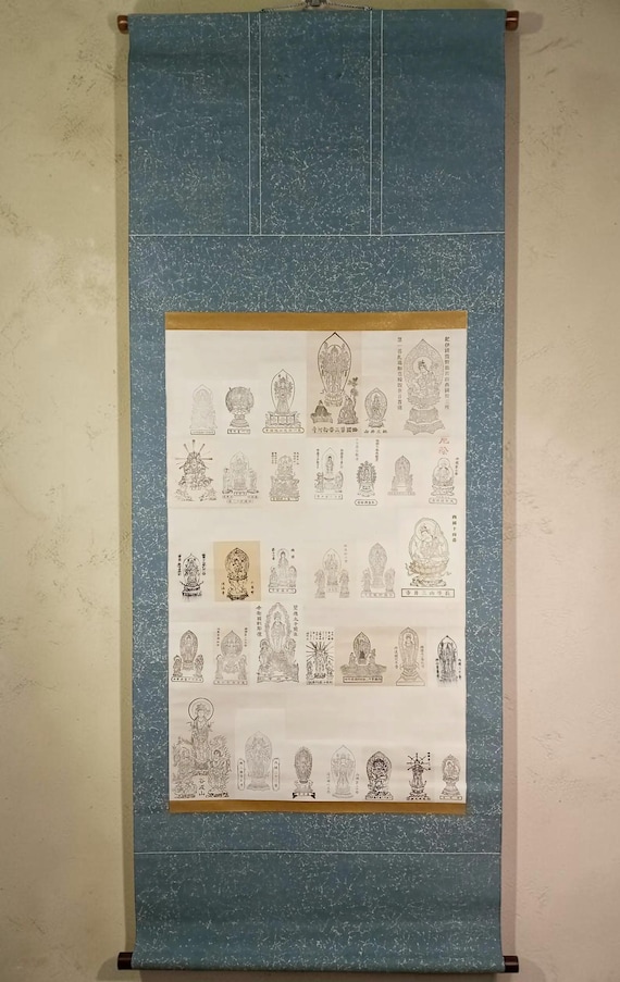 Vintage Shōwa Japanese Buddhist temple kakemono (kakejiku) - Saigoku 33 Kannon, large format #T056