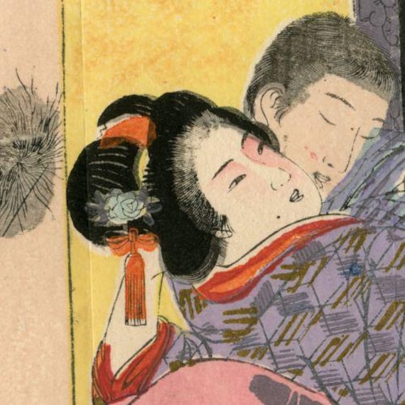 Antique Japanese woodblock print, Authentic, Shunga, Woodcut