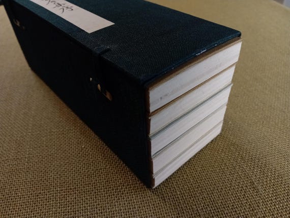 Vintage Japanese folding book set, Shōwa period, 1931, Calligraphic canon of Japanese poetry, 5 volumes