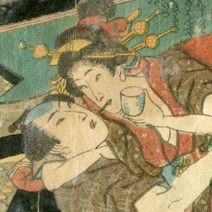 Antique Japanese woodblock print, Edo, Authentic, Shunga, Woodcut
