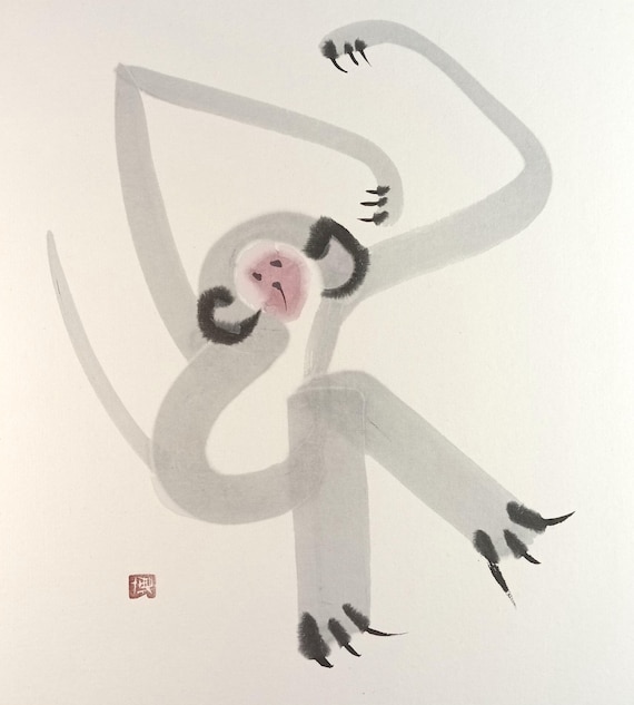 Hiroshi Kato – vintage Japanese painting on shikishi – monkey