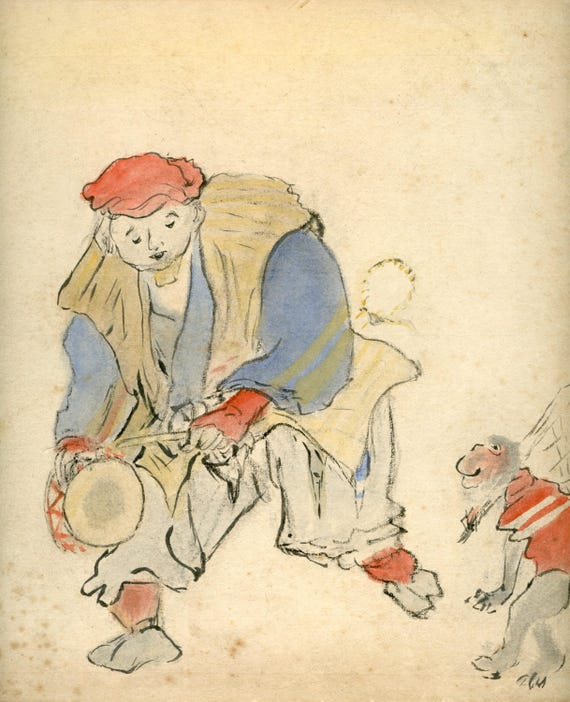 Antique Series (2) Japanese Sumi-e, Ukiyo-e, Original Shikishi Ink Painting, Early 20th Century, Minimalism, Wall Hanging