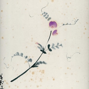 Sumi-e japonés vintage, pintura original de las décadas de 1950, 1960 y 1970 (período Shōwa), dibujo a tinta sobre shikishi, arte asiático, decoración minimalista para pared.