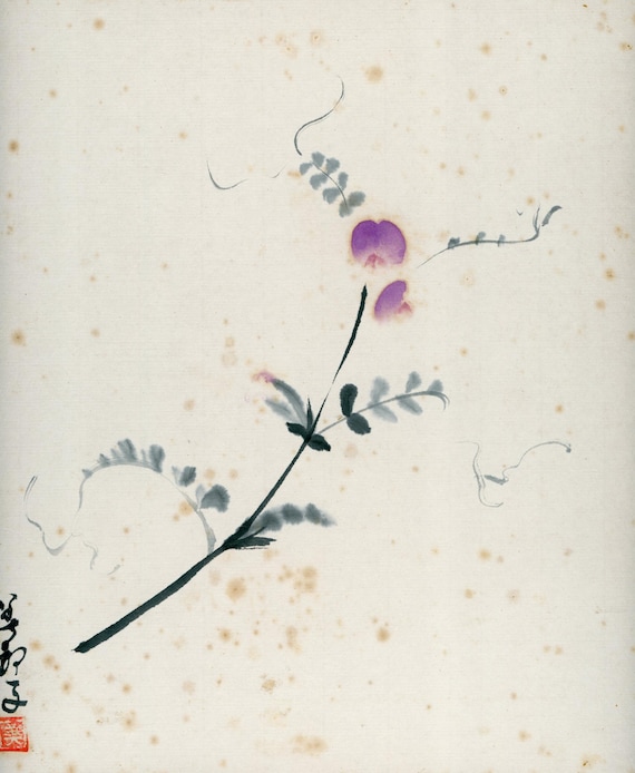 Vintage Japanese Sumi-e, Original Painting 1950s-1960s-1970s (Shōwa period), Ink Drawing on Shikishi, Asian Art, Minimalism Wall Hanging