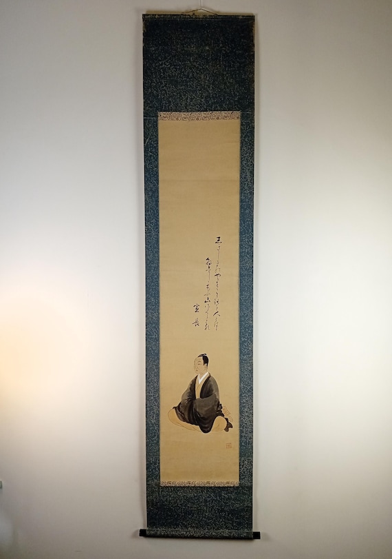 Antique Zen meditation portrait scroll, Japanese ink kakemono (kakejiku), Meiji–Taishō period #1802