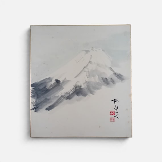 Nakamura Baitei – Mount Fuji – Japanese Sumi-e Shikishi Painting, Showa Period