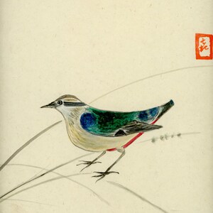 Sumi-e japonés vintage, pintura original de las décadas de 1950, 1960 y 1970 (período Shōwa), dibujo a tinta sobre shikishi, arte asiático, decoración minimalista para pared.