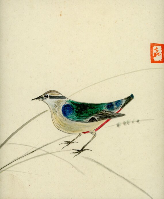 Vintage Japanese Sumi-e, Original Painting 1950s-1960s-1970s (Shōwa period), Ink Drawing on Shikishi, Asian Art, Minimalism Wall Hanging
