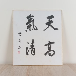 Caligrafia japonesa vintage, pintura a tinta, quadro shikishi, caligrafia zen em papelão, arte de meditação, shōwa per. tapeçaria de parede