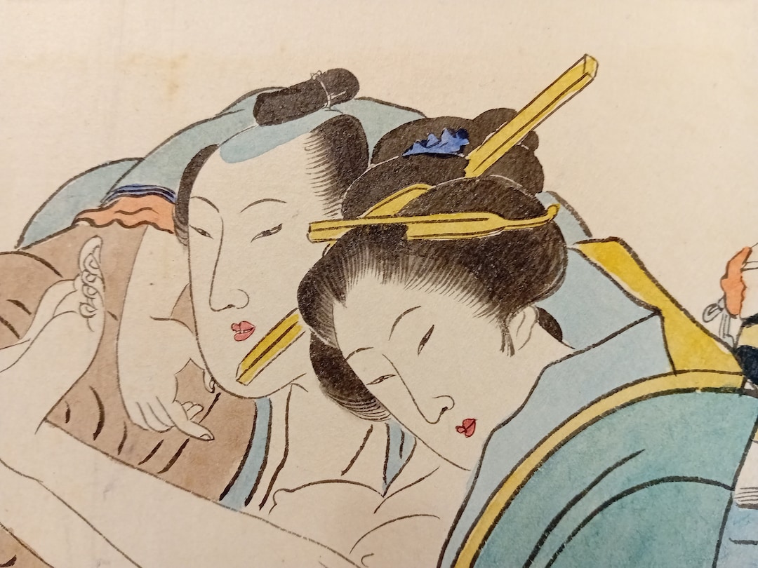Antique Japanese Shunga Erotic Art Framed Ink Painting 1930s Ukiyo e antique-japanese-shunga-erotic-art-framed-ink-painting-1930s-ukiyo-e