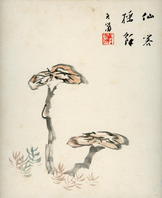 Vintage Japanese Sumi-e, Original Painting 1950s-1960s-1970s (Shōwa period), Ink Drawing on Shikishi, Asian Art, Minimalism #2005