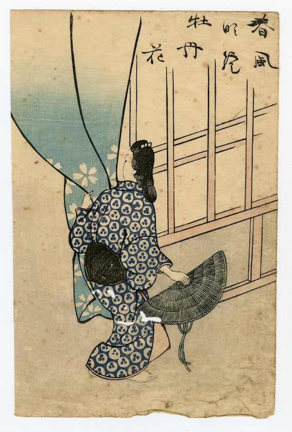 Antique Japanese woodblock print, Authentic, Unsigned, Edo-Meiji period, Ukiyo-e, Woodcut