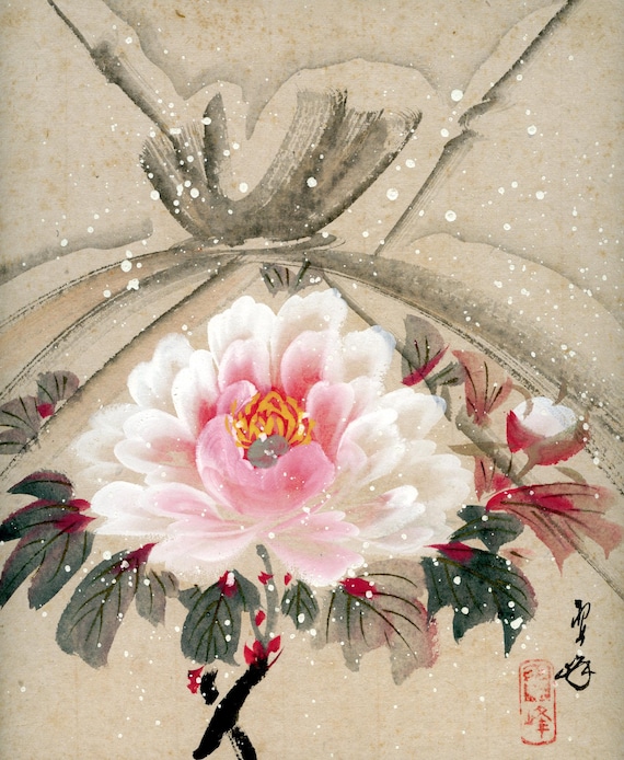 Antique (Vintage) Japanese Sumi-e, Original Painting 1920s-1950s Shōwa period, Ink Drawing on Shikishi,  Minimalism #832 Wall Hanging