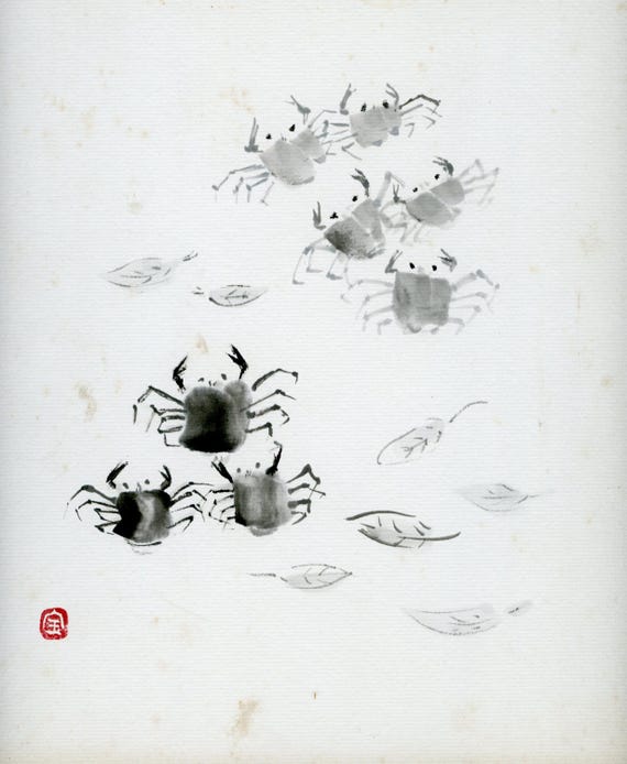 Vintage Japanese Sumi-e, Original Painting 1950s-1960s-1970s (Shōwa period), Ink Drawing on Shikishi, Asian Art, Minimalism #2056