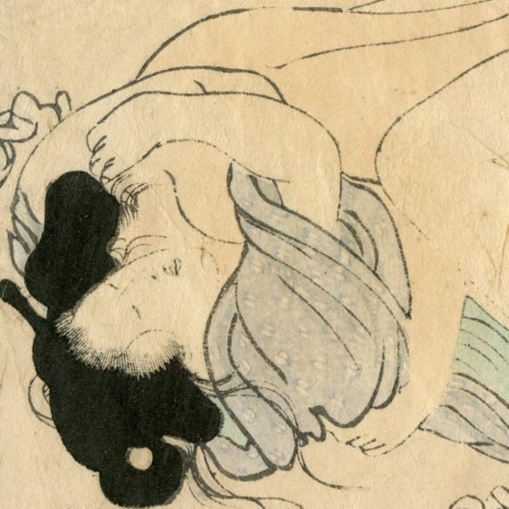 Antique Japanese woodblock print, Authentic, Shunga, Woodcut