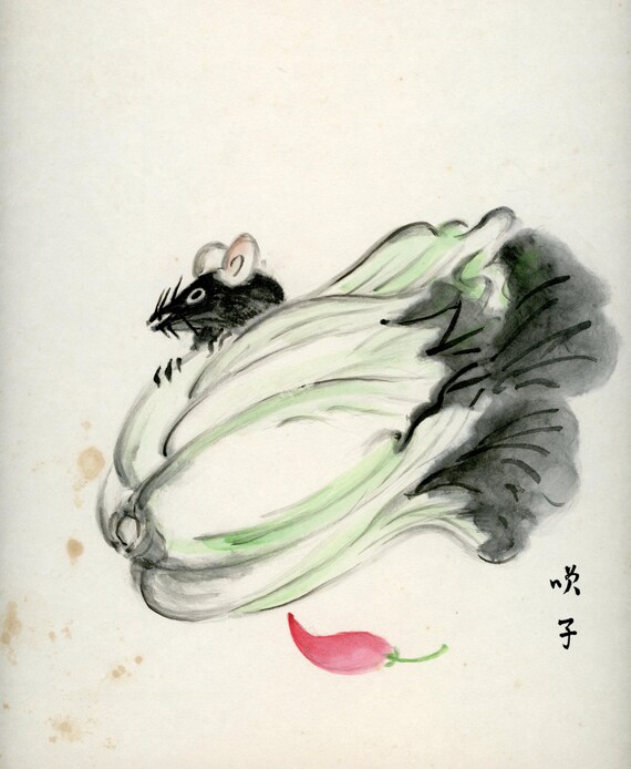 Vintage Japanese Sumi-e, Original Painting 1950s-1960s-1970s (Shōwa period), Ink Drawing on Shikishi, Asian Art, Minimalism #2012