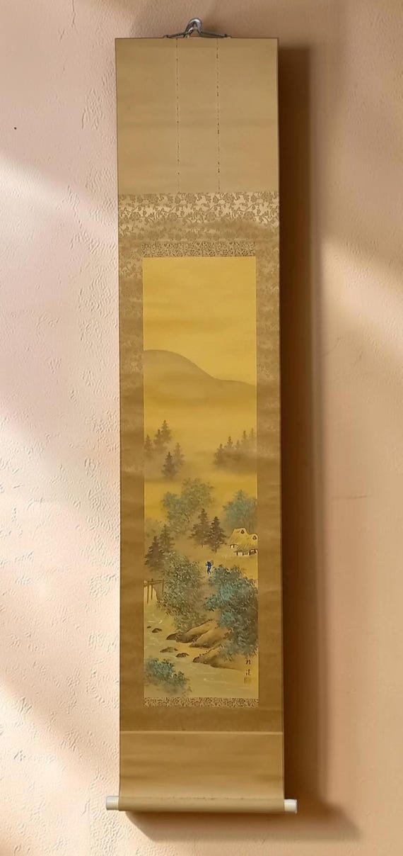 Vintage Japanese Scroll, Ink Painting, Kakejiku, Kakemono, Japan Wall Hanging, #376, Japan Landscape